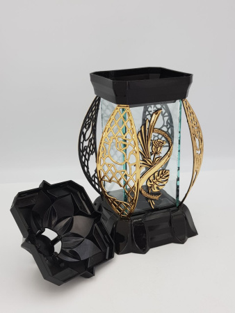 Лампада стеклянная Роза Монстера золото KWIAT (размер 26х12х12, корпус прямоугольный, колба плоское прозрачное стекло, пластик черный, Роза монстера золото, в упаковке 6 шт.) арт:2529