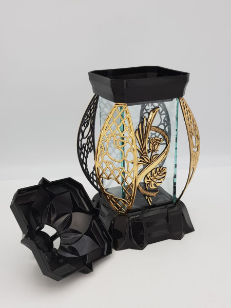 Лампада стеклянная Роза Монстера золото KWIAT (размер 26х12х12, корпус прямоугольный, колба плоское прозрачное стекло, пластик черный, Роза монстера золото, в упаковке 6 шт.) арт:2529