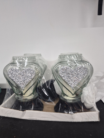 Лампада стеклянная Сердце блестки серебро Znicz (размер 33*15*15 см, корпус Сердце, колба прозрачное стекло, пластик черный, Сердце, Блестки, цвет Серебро, в упаковке 4 шт.) арт:2566