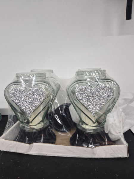 Лампада стеклянная Сердце блестки серебро Znicz (размер 33*15*15 см, корпус Сердце, колба прозрачное стекло, пластик черный, Сердце, Блестки, цвет Серебро, в упаковке 4 шт.) арт:2566