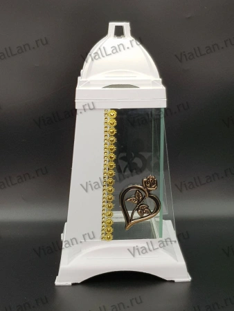 Лампада стеклянная Роза Сердце Gart (31*14*14, корпус пирамидальный, колба плоское стекло, пластик белый, Роза, Сердце, цвет золото, в упаковке 4 шт.) арт:1952