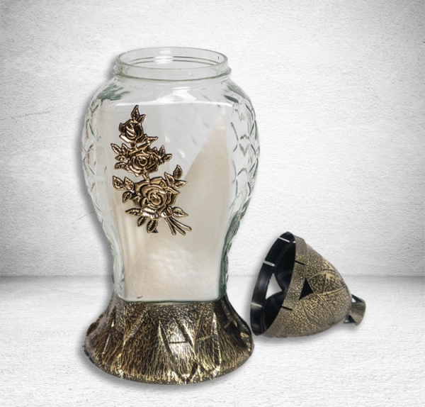 Лампада стеклянная Ветка розы золото GER-FAR (размер 34,5х15", корпус капля, колба прозрачное стекло, пластик бронза, Роза Ветка, цвет золото, в упаковке 5 шт.) арт:2476