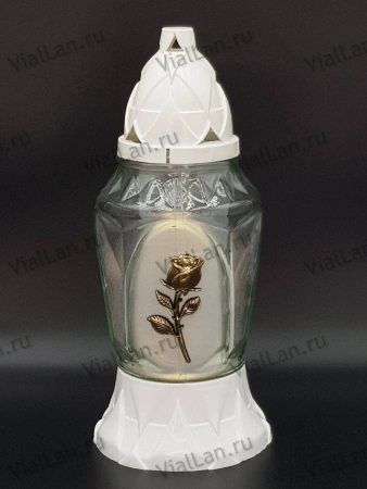 Лампада стеклянная Роза 6 Znicz (размер ""х""х"", корпус прямоугольный, колба прозрачное стекло, пластик белый, в упаковке 8 шт.) арт:1959