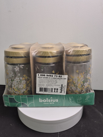 Лампада Стеклянная Цветы Bolsius (размер 21*11 см, корпус цилиндрический, колба стекло, пластик золото, принт Цветы, в упаковке 6 шт.) арт:2499