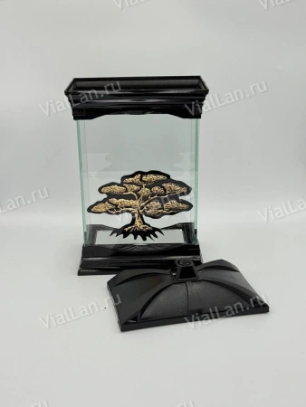 Лампада стеклянная Дерево SZKATULA (30*17*10, корпус прямоугольный, колба плоское прозрачное стекло, пластик черный, Дерево, цвет золото, в упаковке 5 шт.) арт:1978