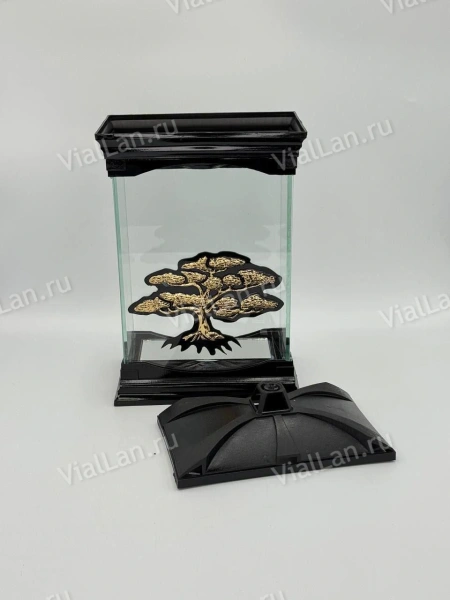 Лампада стеклянная Дерево SZKATULA (30*17*10, корпус прямоугольный, колба плоское прозрачное стекло, пластик черный, Дерево, цвет золото, в упаковке 5 шт.) арт:1978