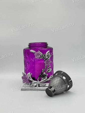 Лампада стеклянная Вьюн цветы (размер ""х""х"", корпус прямоугольный, колба фиолетовое стекло, пластик серебро, Вьюн цветы серебро, в упаковке 6 шт.) арт:1981