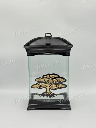 Лампада стеклянная Дерево SZKATULA (30*17*10, корпус прямоугольный, колба плоское прозрачное стекло, пластик черный, Дерево, цвет золото, в упаковке 5 шт.) арт:1978
