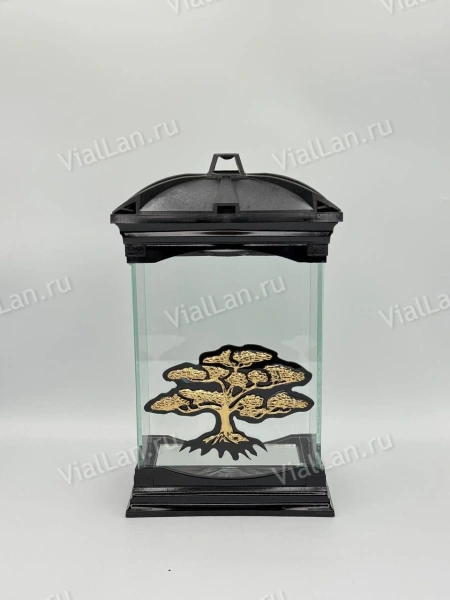 Лампада стеклянная Дерево SZKATULA (30*17*10, корпус прямоугольный, колба плоское прозрачное стекло, пластик черный, Дерево, цвет золото, в упаковке 5 шт.) арт:1978