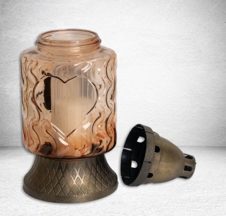 Лампада стеклянная Роза (размер 25х11, корпус Прямоугольный, колба цветное стекло, пластик бронза, в упаковке 8 шт.)арт:2490