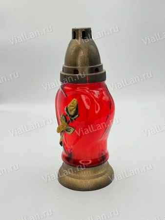 Лампада Стеклянная Сердце Роза красная (размер ""х""х"", корпус Сердце, колба красное стекло, пластик бронза, Роза золото, в упаковке 10 шт.) арт:2033